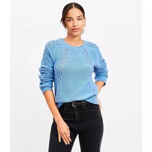 Loft Geo Pointelle Crochet Blue Sweater Minimalist Basic Size XL Office Preppy